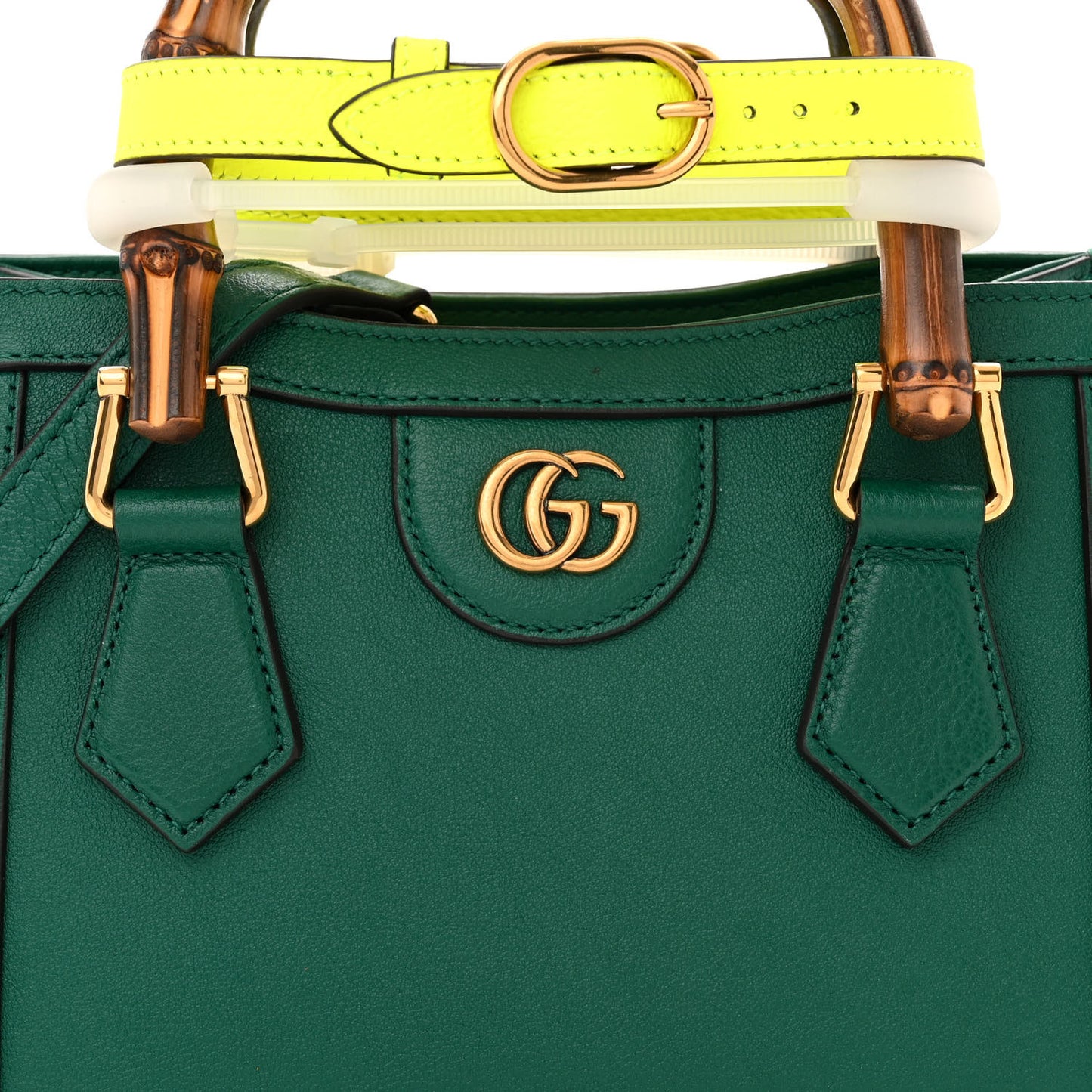 Wonka Grain Calfskin Mini Diana Tote Bag Green Yellow Fluo