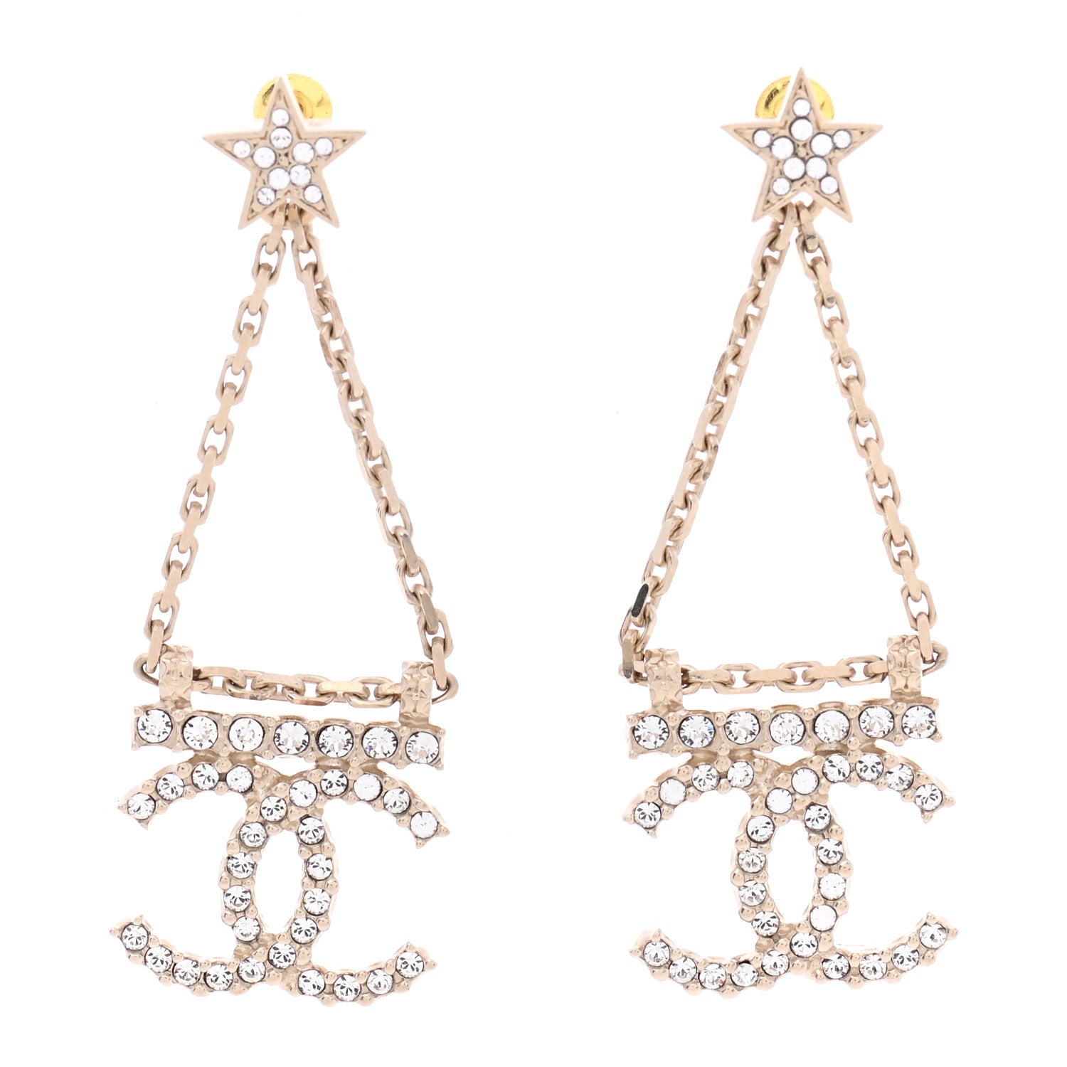 Chanel Crystal Star Drop CC Earrings Gold 1 of 5