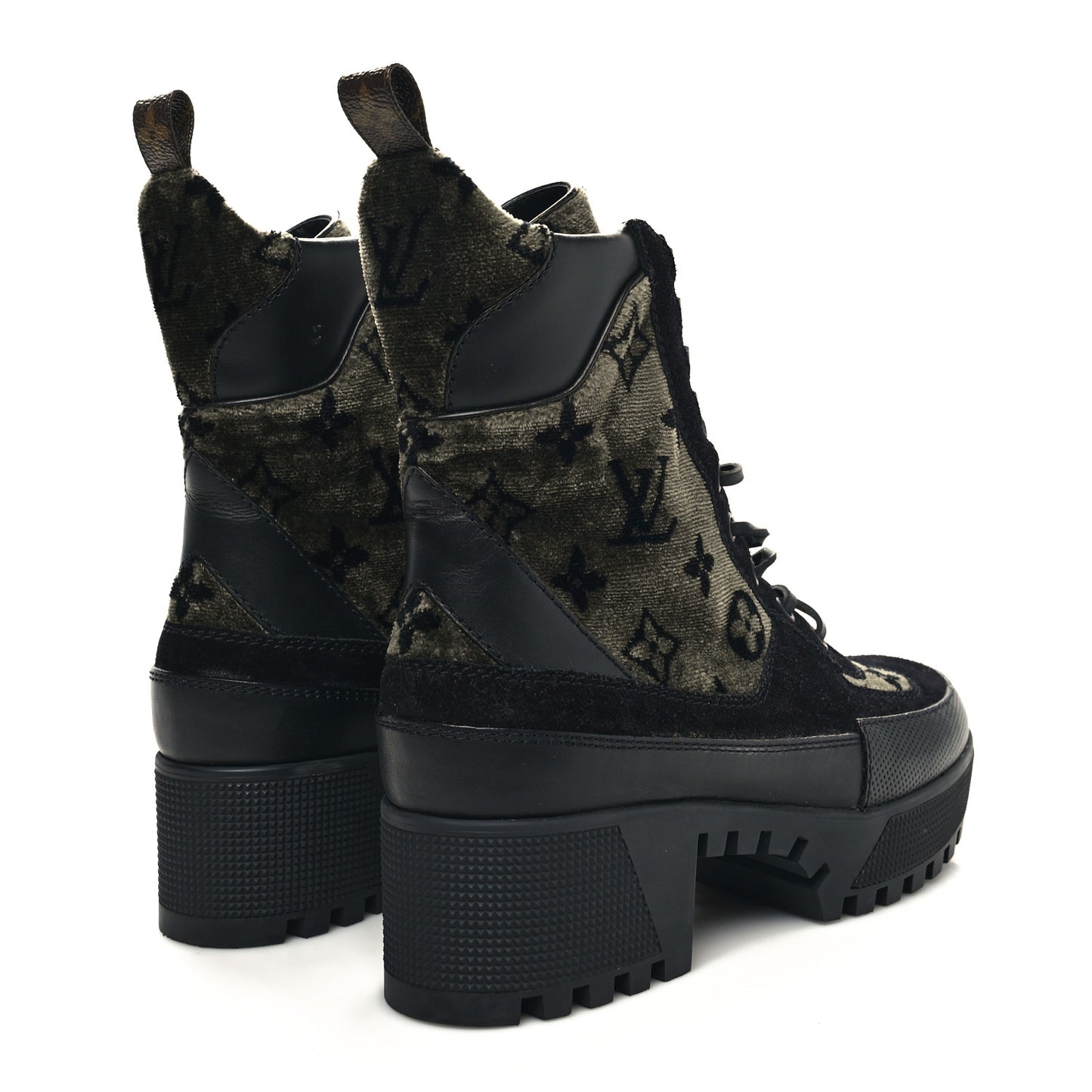 Velvet Calfskin Monogram Laureate Platform Desert Boots 37 Black Green