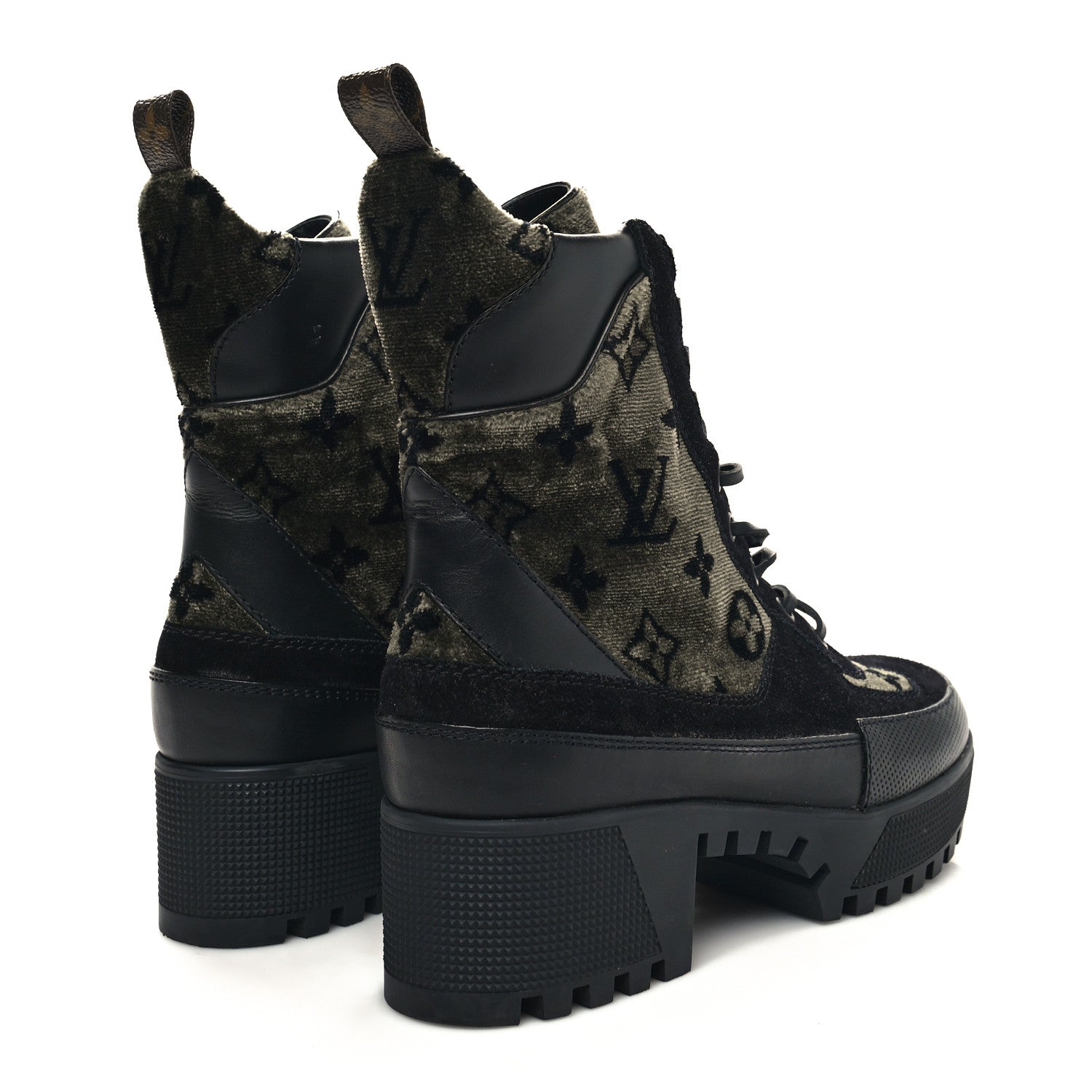 Louis Vuitton Velvet Calfskin Monogram Laureate Platform Desert Boots 37 Black Green 4 of 9