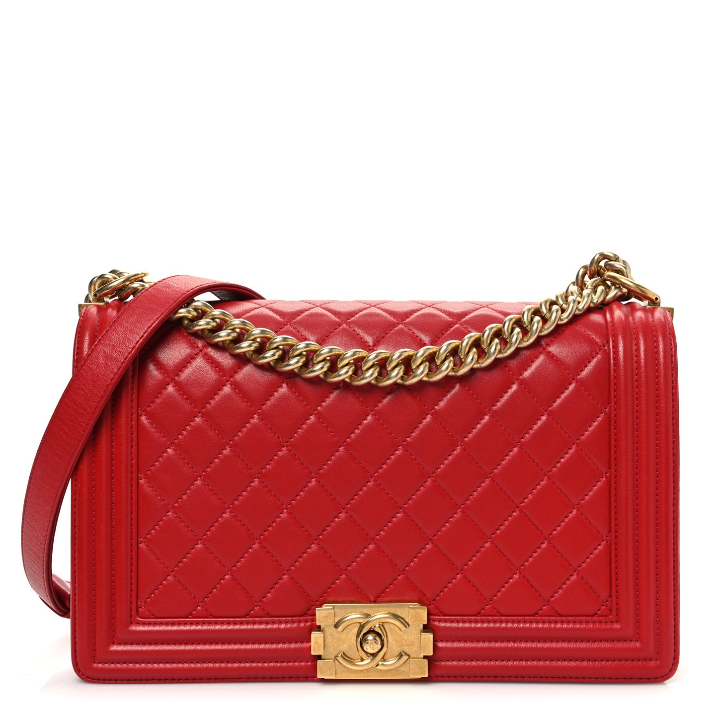 Lambskin Quilted New Medium Boy Flap Red