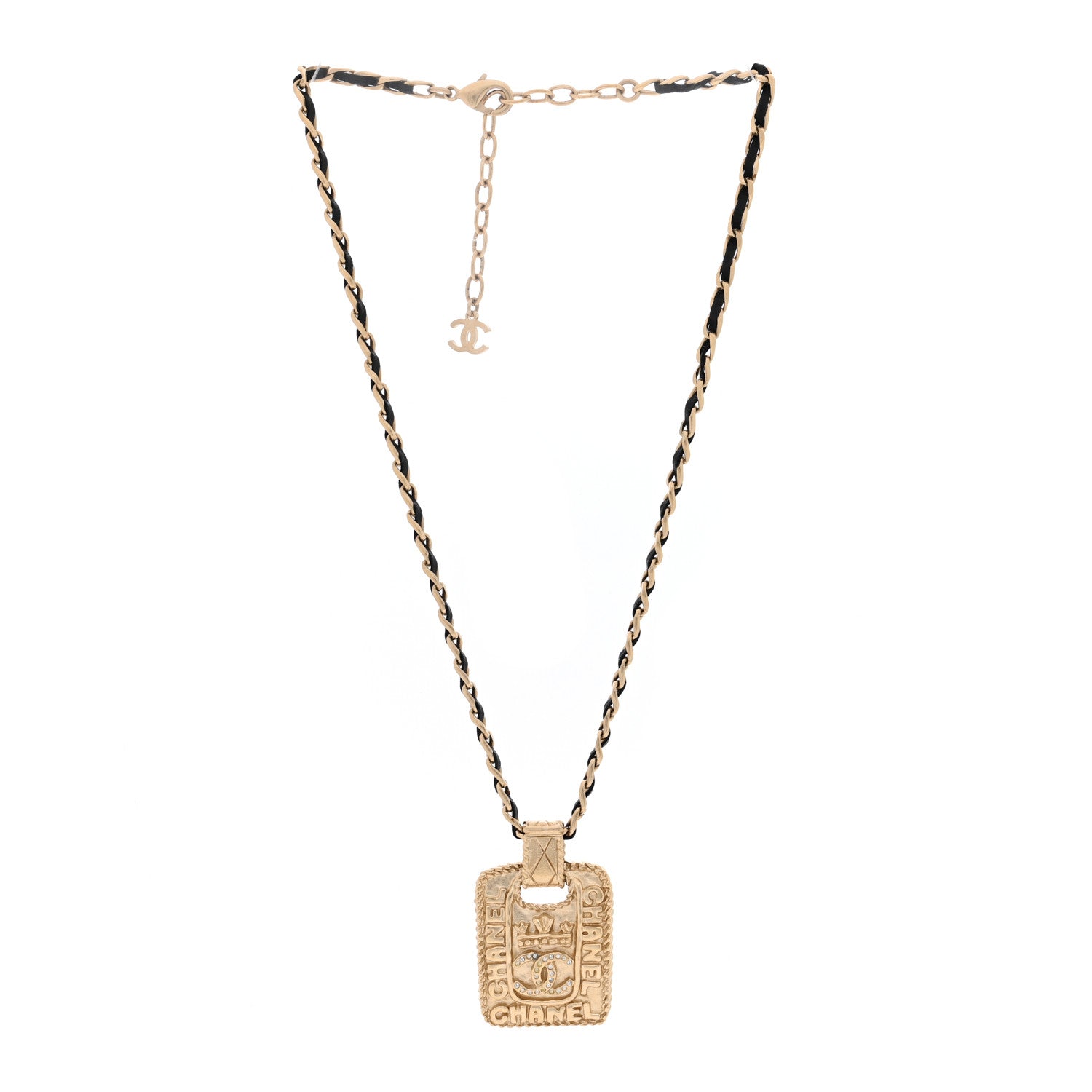 Chanel Lambskin Crystal CC Medallion Necklace Gold Black 3 of 4