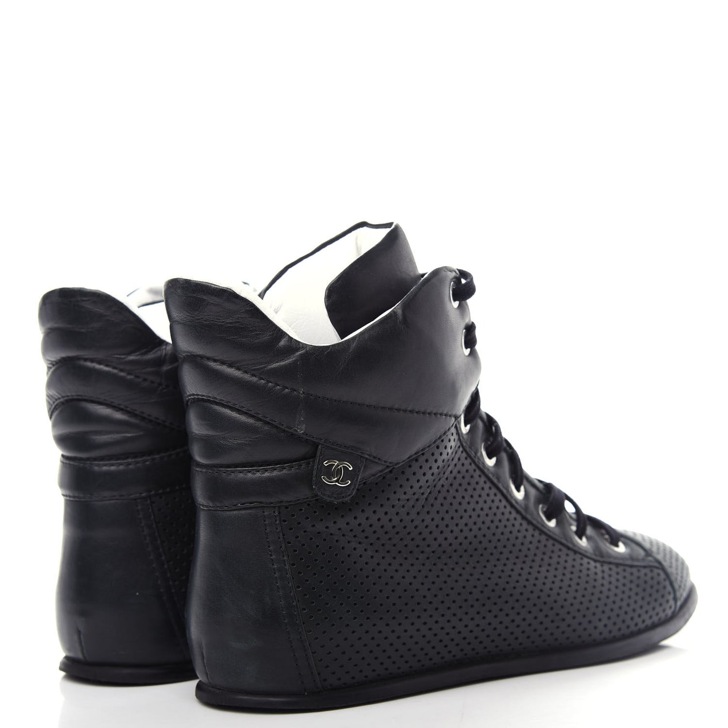 Perforated Lambskin High Top CC Sneakers 36.5 Black
