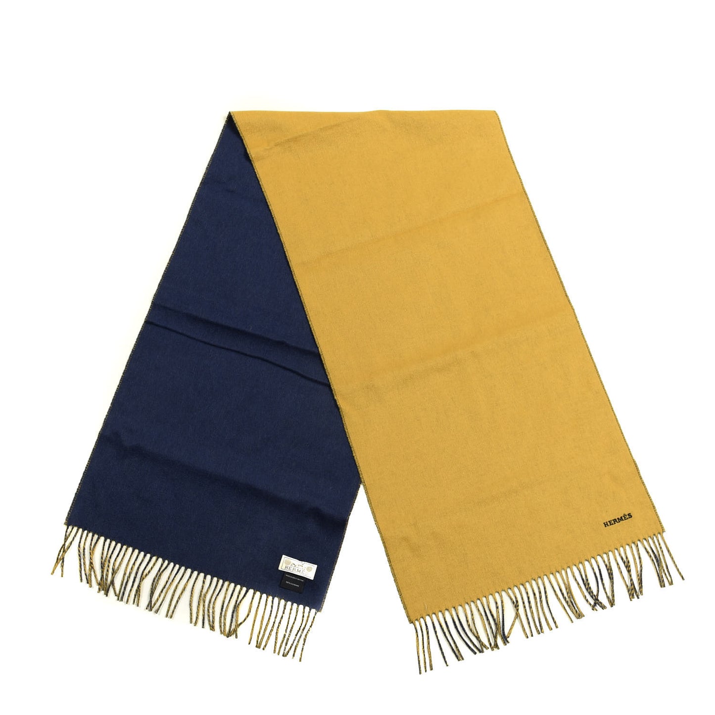Cashmere Recto Verso Muffler Jaune Ocre Ocean
