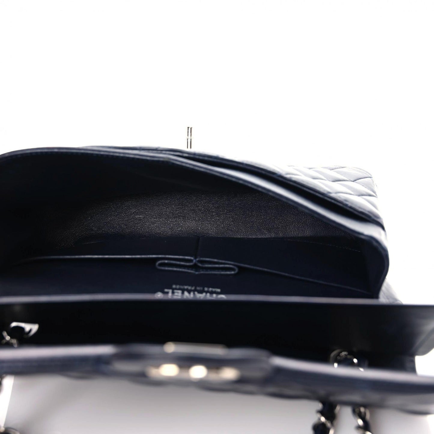 Lambskin Quilted Medium Double Flap Navy