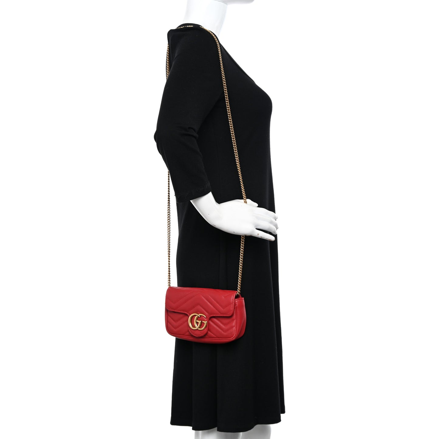 Calfskin Matelasse Super Mini GG Marmont Shoulder Bag Hibiscus Red