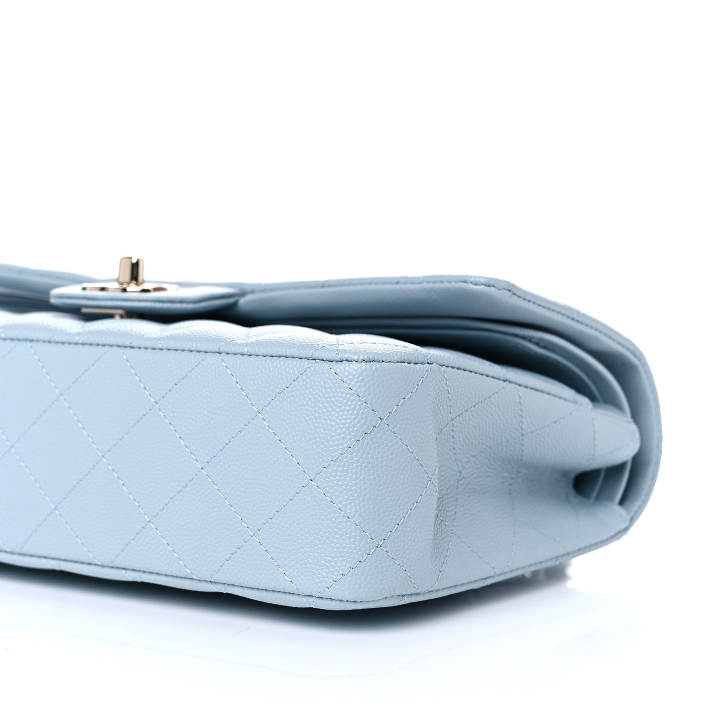 Caviar Quilted Medium Double Flap Light Blue