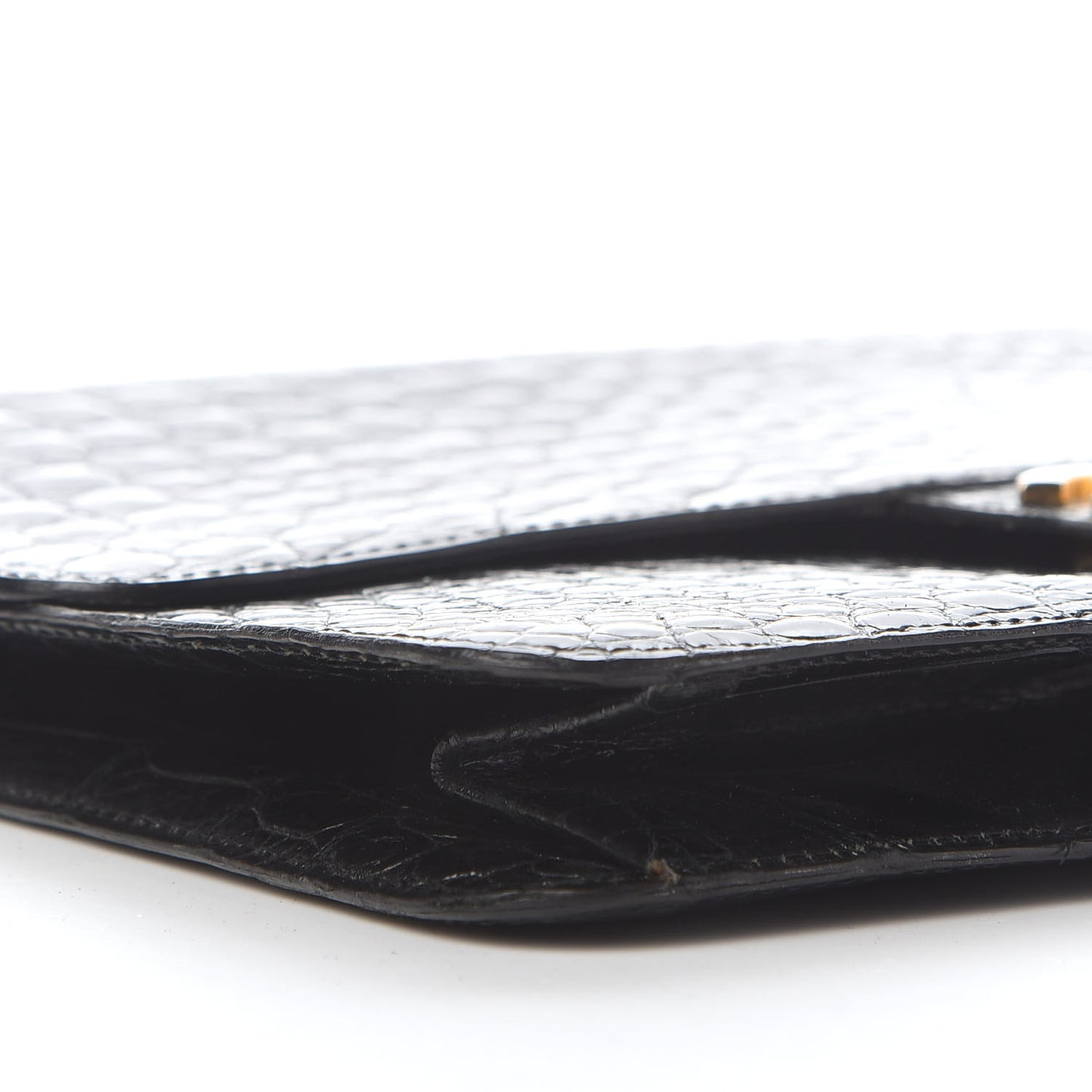 Shiny Crocodile Small Single Flap Black
