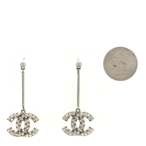 Baguette Crystal CC Drop Earrings Silver