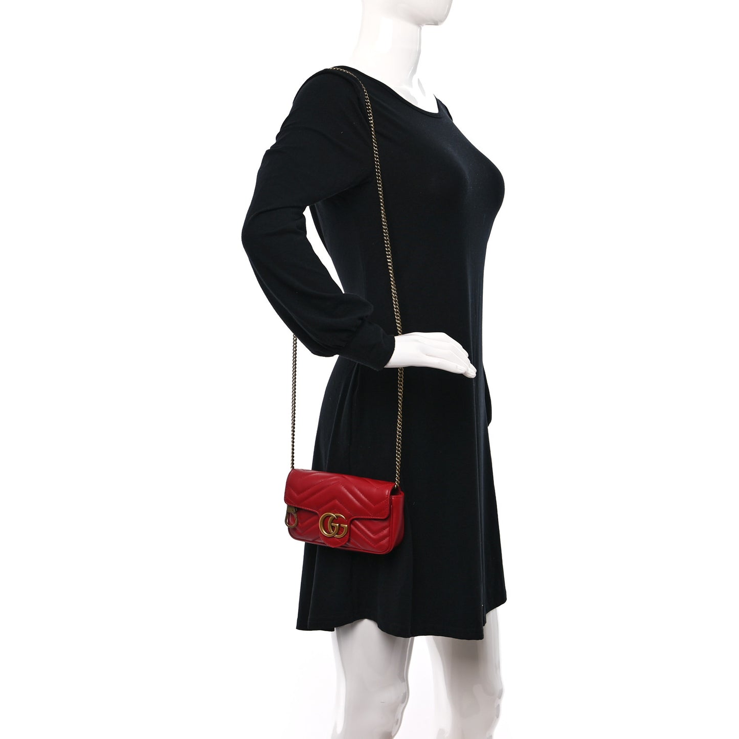 Calfskin Matelasse Super Mini GG Marmont Shoulder Bag Hibiscus Red