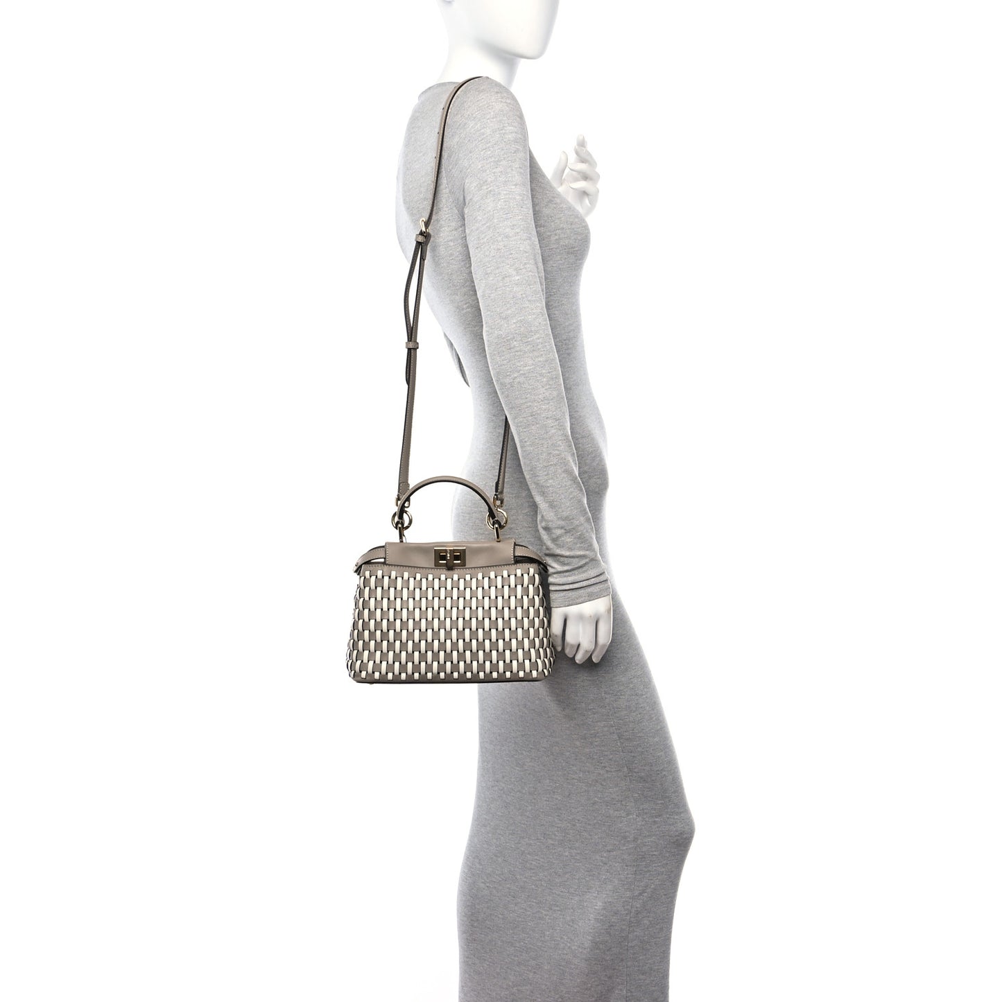 Calfskin Woven Mini Peekaboo Iconic Satchel Tortora