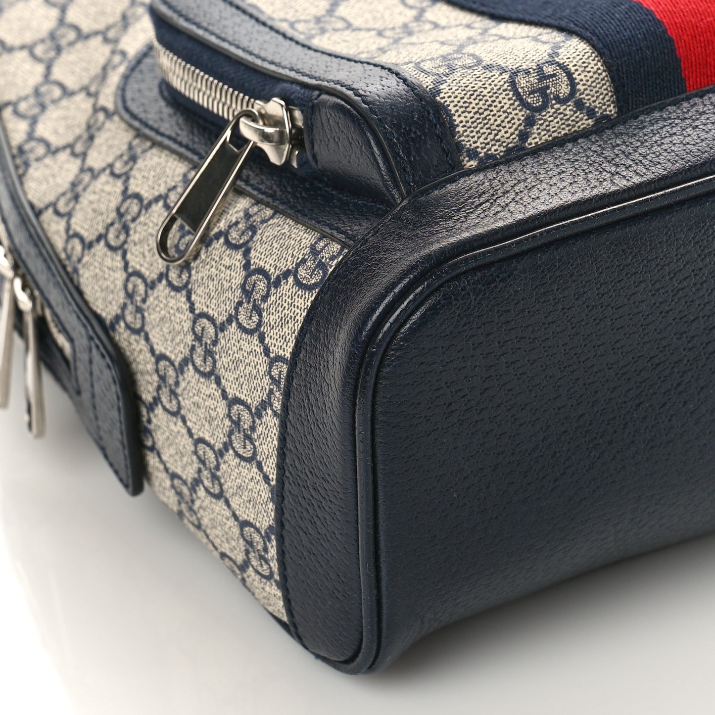 GG Supreme Monogram Textured Dollar Calfskin Web Small Ophidia Day Backpack Beige Blue Black