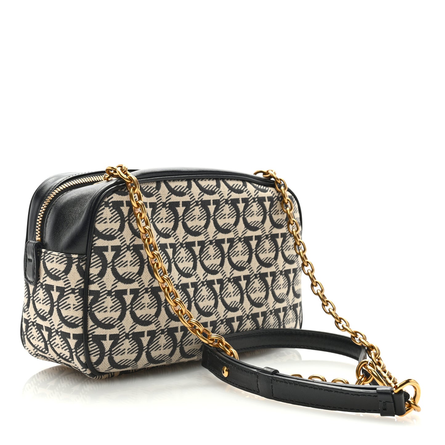 Canvas Calfskin Gancini Camera Bag Black Beige