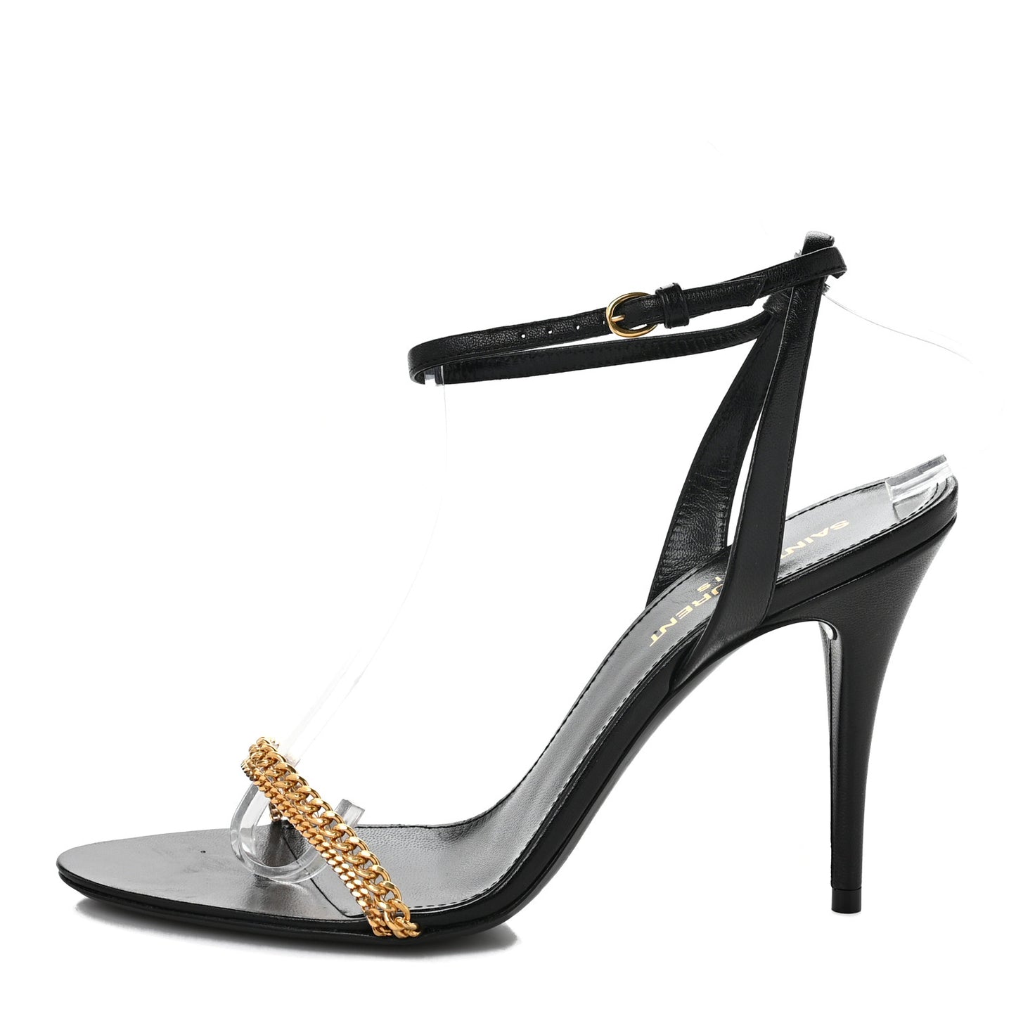 Calfskin Chain Ankle Strap Sandals 37 Black