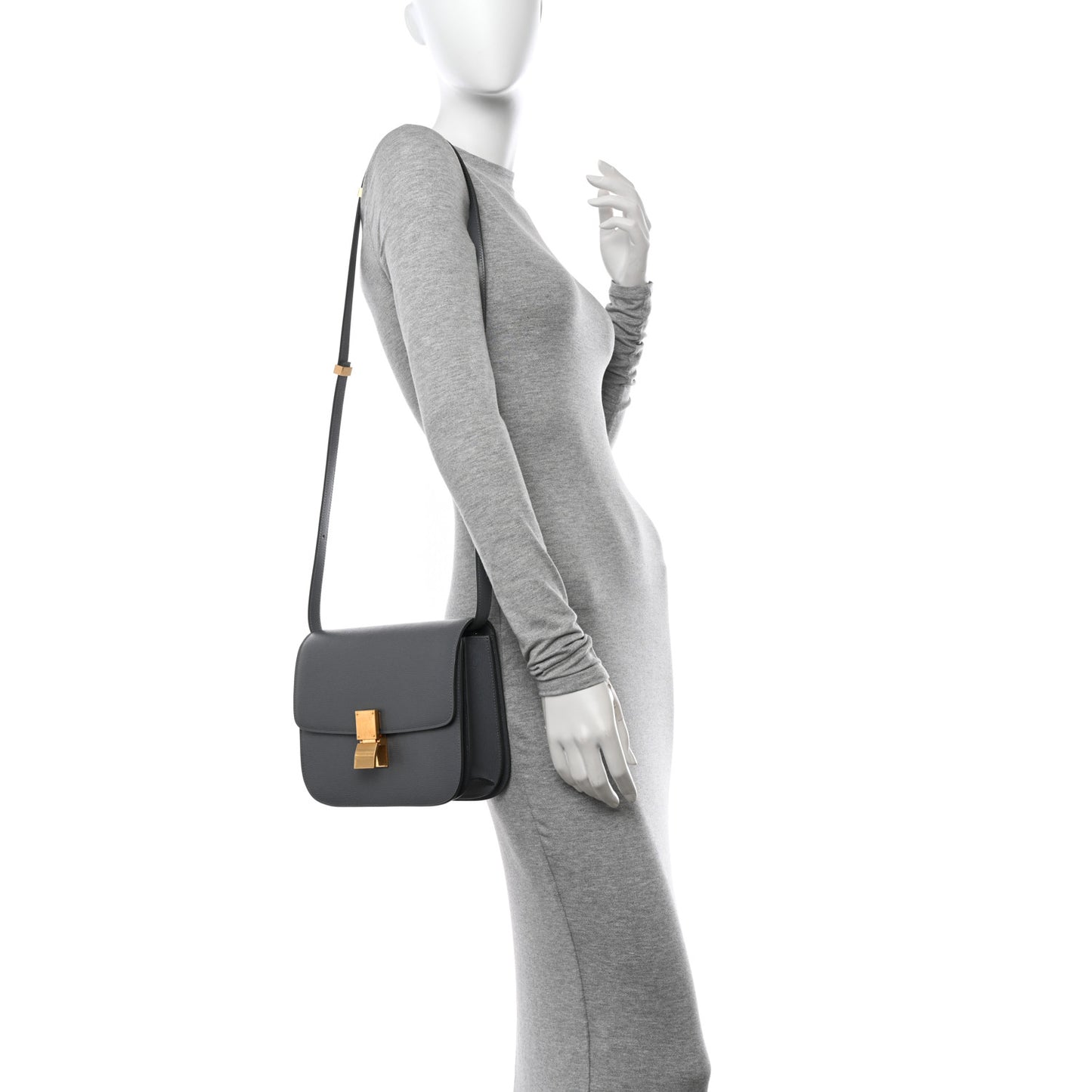 Liege Calfskin Medium Classic Box Flap Bag Grey