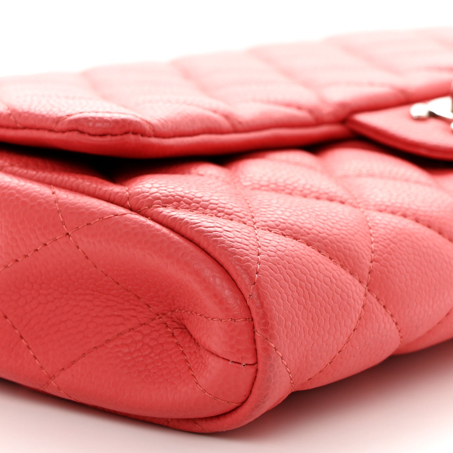 Caviar Quilted Clutch With Chain Flap Coral
