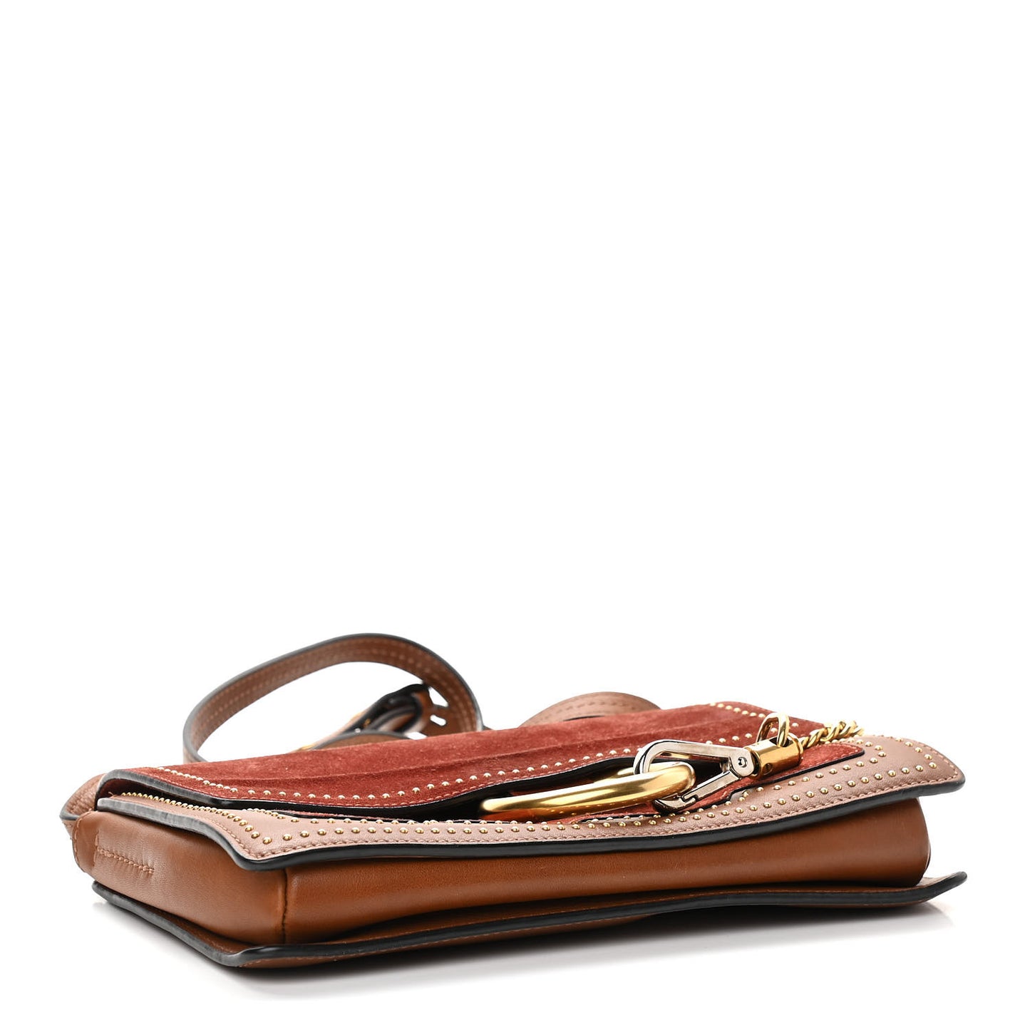 Suede Calfskin Studded Small Faye Shoulder Bag Brown