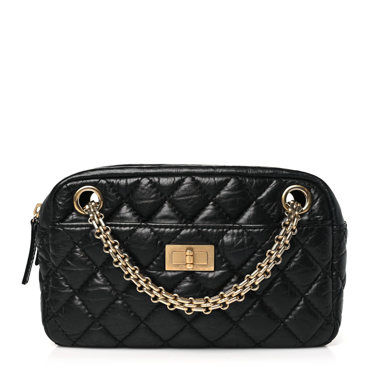 Aged Calfskin Quilted Small Reissue Camera Case Black