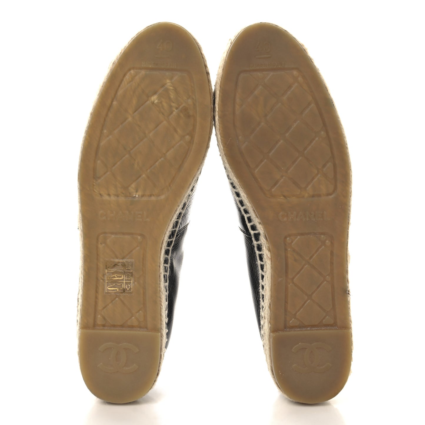 Patent Calfskin Metallic Goatskin CC Espadrilles 40 Black Silver