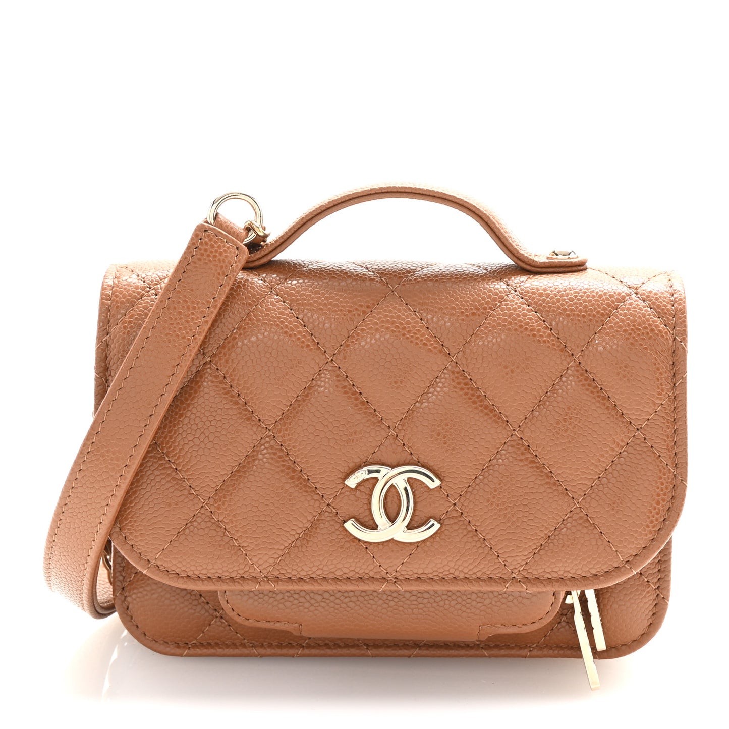 Caviar Quilted Business Affinity Clutch With Chain Flap Dark Beige