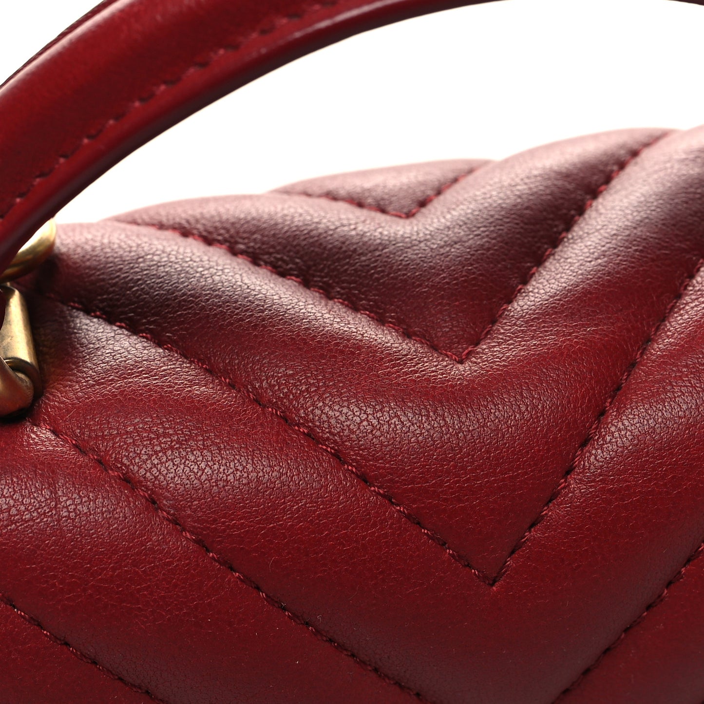 Lambskin Reverse Chevron Quilted Mini Round Top Handle Flap Red