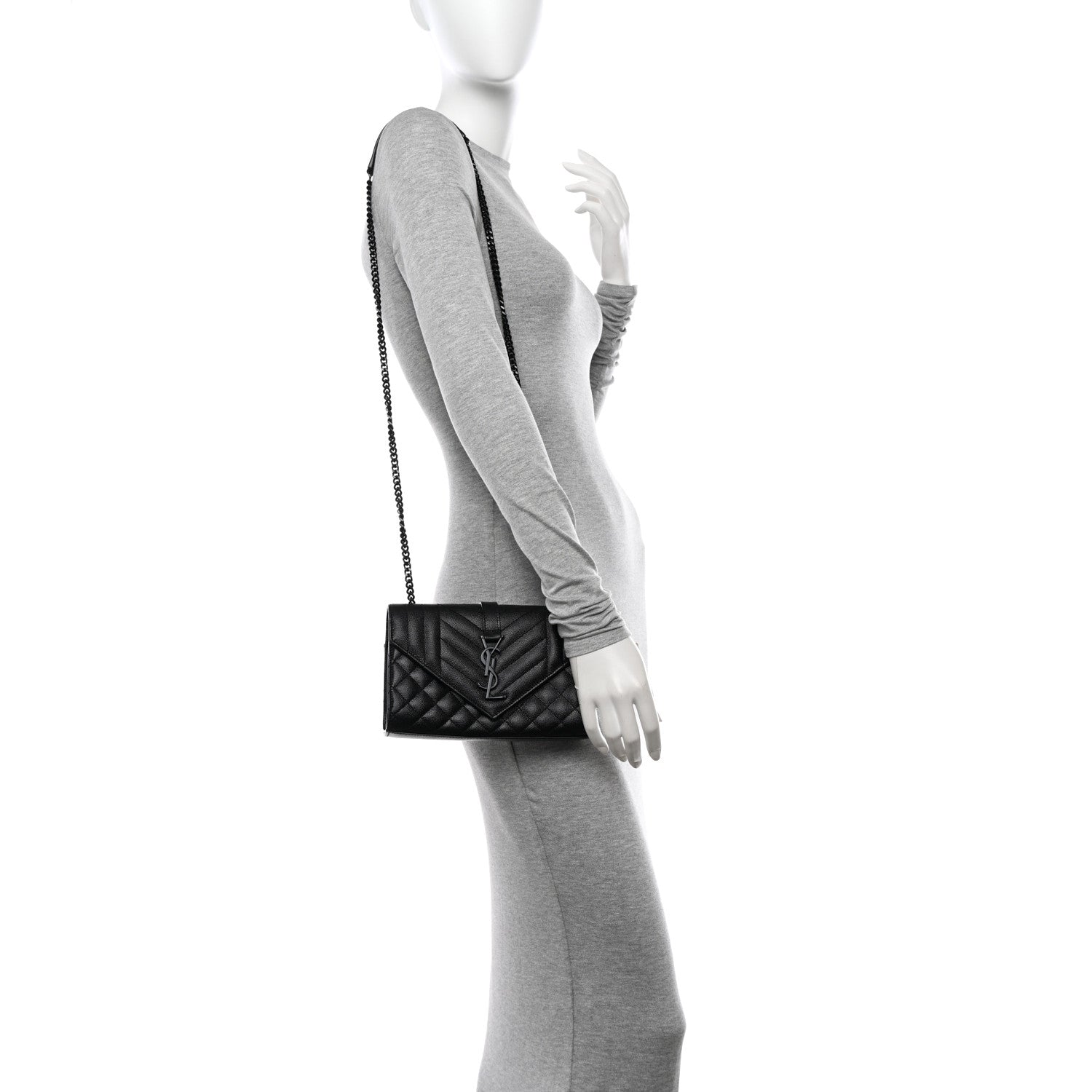 Saint Laurent Grain De Poudre Textured Mixed Matelasse Triquilt Small Monogram Monochrome Satchel Black 2 of 12