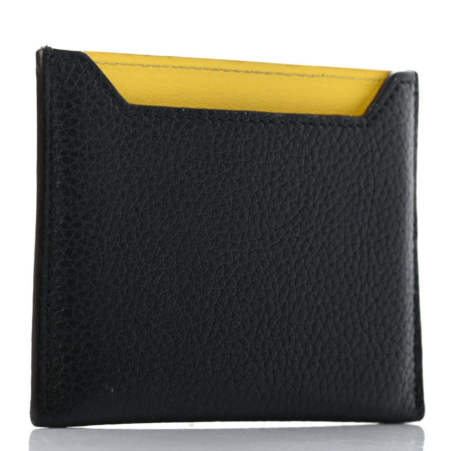 Celine Drummed Calfskin Bi-Color Card Holder Black Yellow 3 of 8
