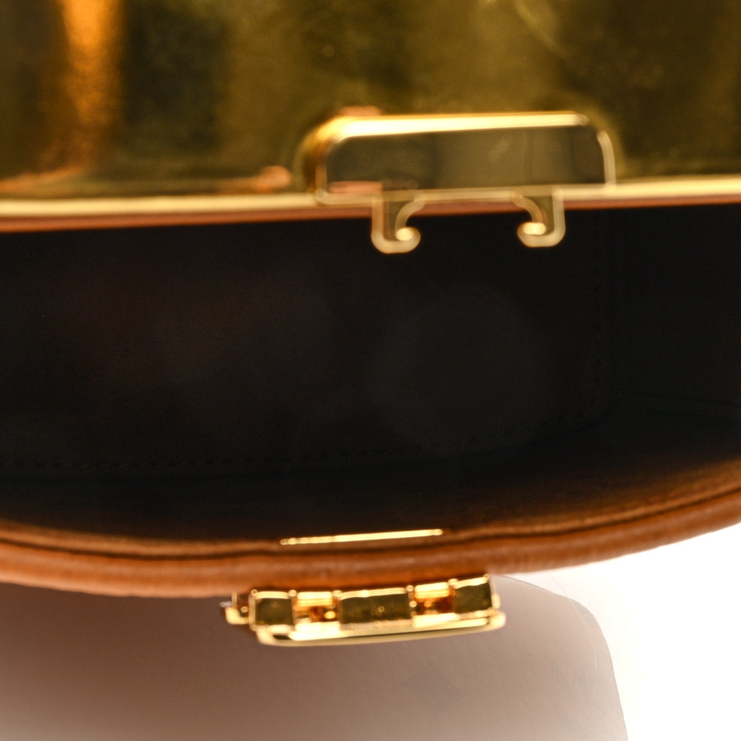 Metallic Calfskin Visetos Stark Pushlock Clutch Cognac