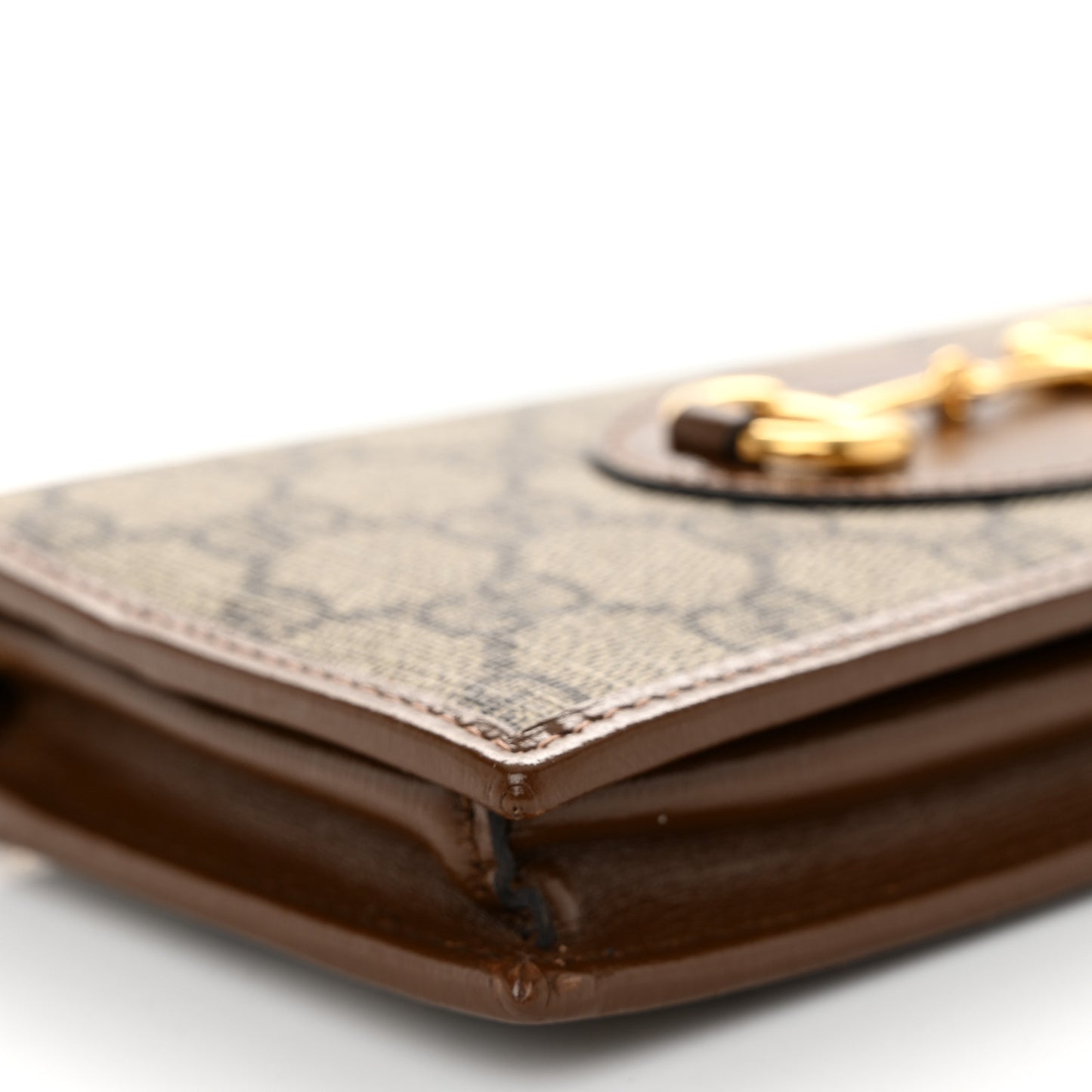 GG Supreme Monogram Azalea Calfskin Horsebit 1955 Wallet On Chain Beige Ebony Brown Sugar