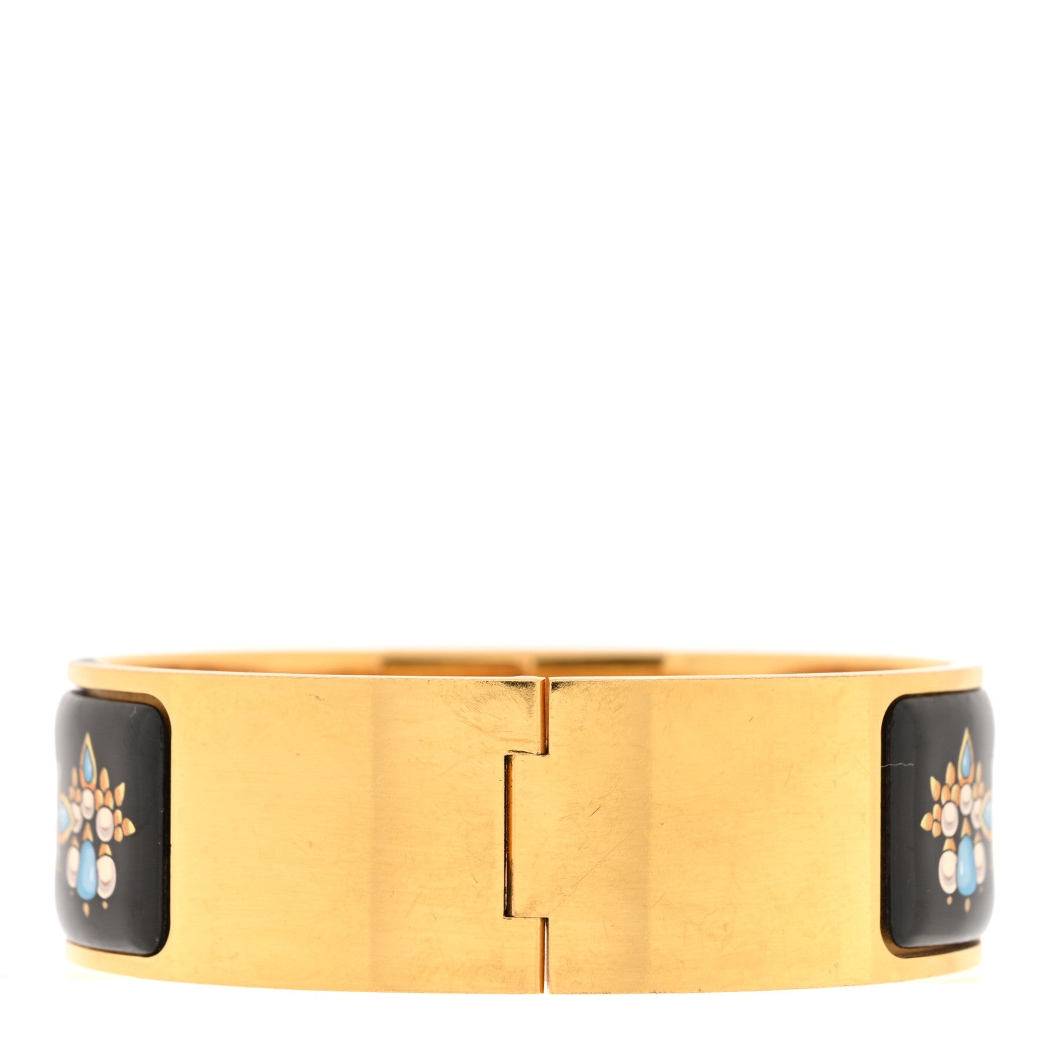 Hermes Enamel Printed Wide Grand Bracelet Black Multi 3 of 4