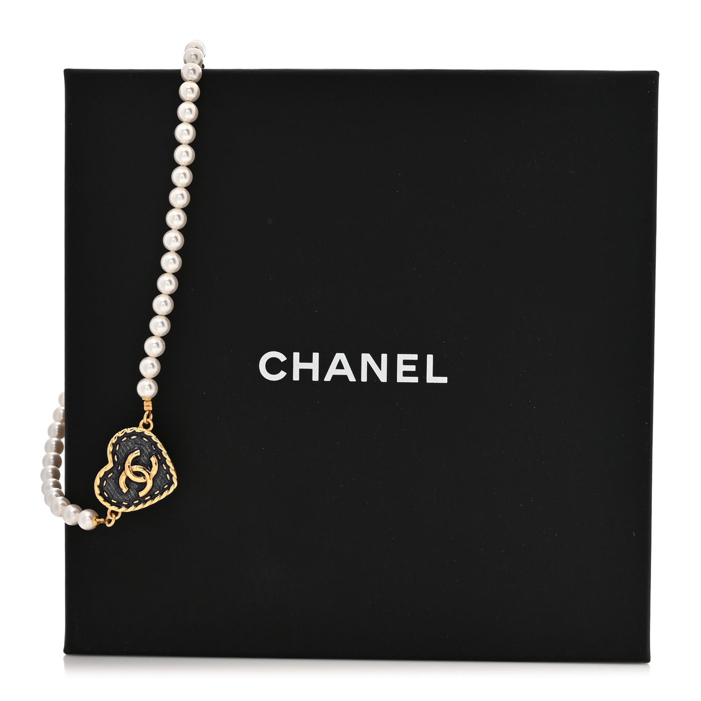 Metal Denim CC Heart Choker Gold Blue Pearly White