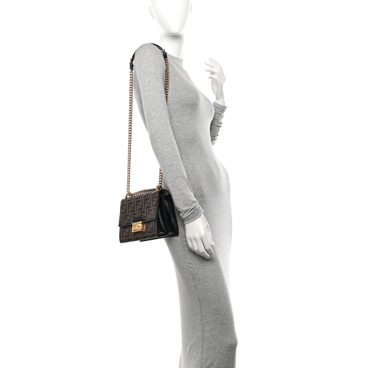 Vitello Liberty Bi-Color FF 1974 Embossed Small Kan U Shoulder Bag Maya Black