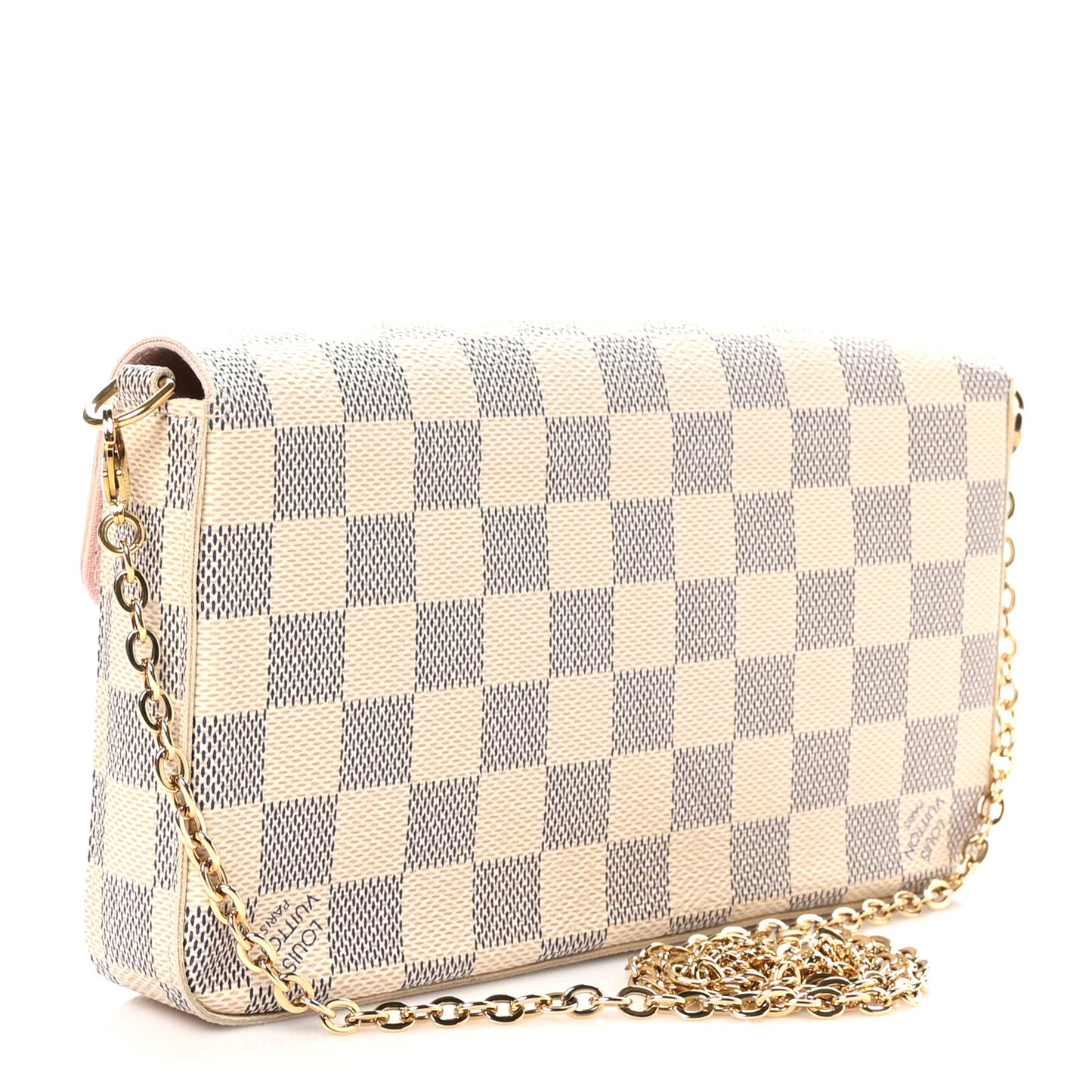 Damier Azur Pochette Felicie Chain Wallet Rose Ballerine