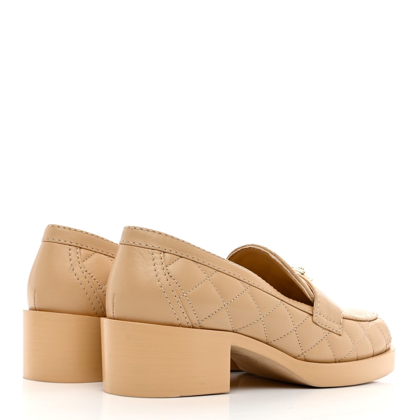 Lambskin Quilted CC Heart Loafers 36.5 Beige