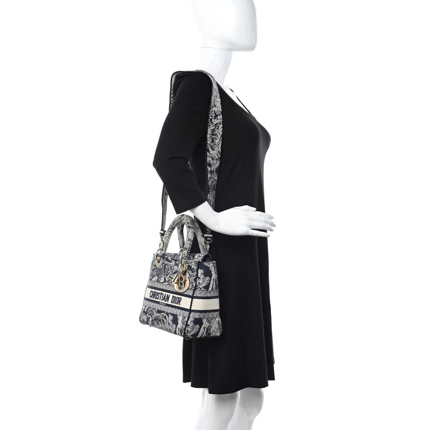 Toile de Jouy Embroidered Medium Lady D-Lite Black