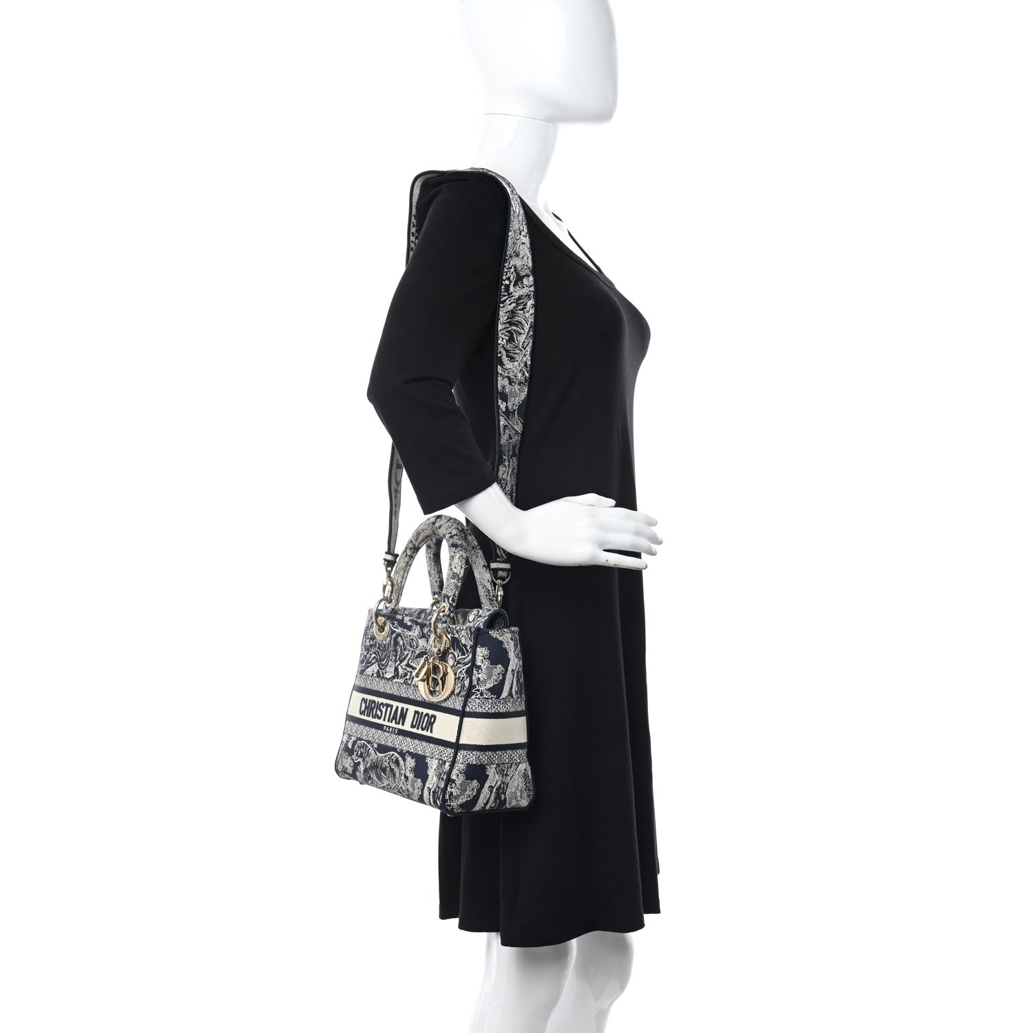 Christian Dior Toile de Jouy Embroidered Medium Lady D-Lite Black 2 of 10