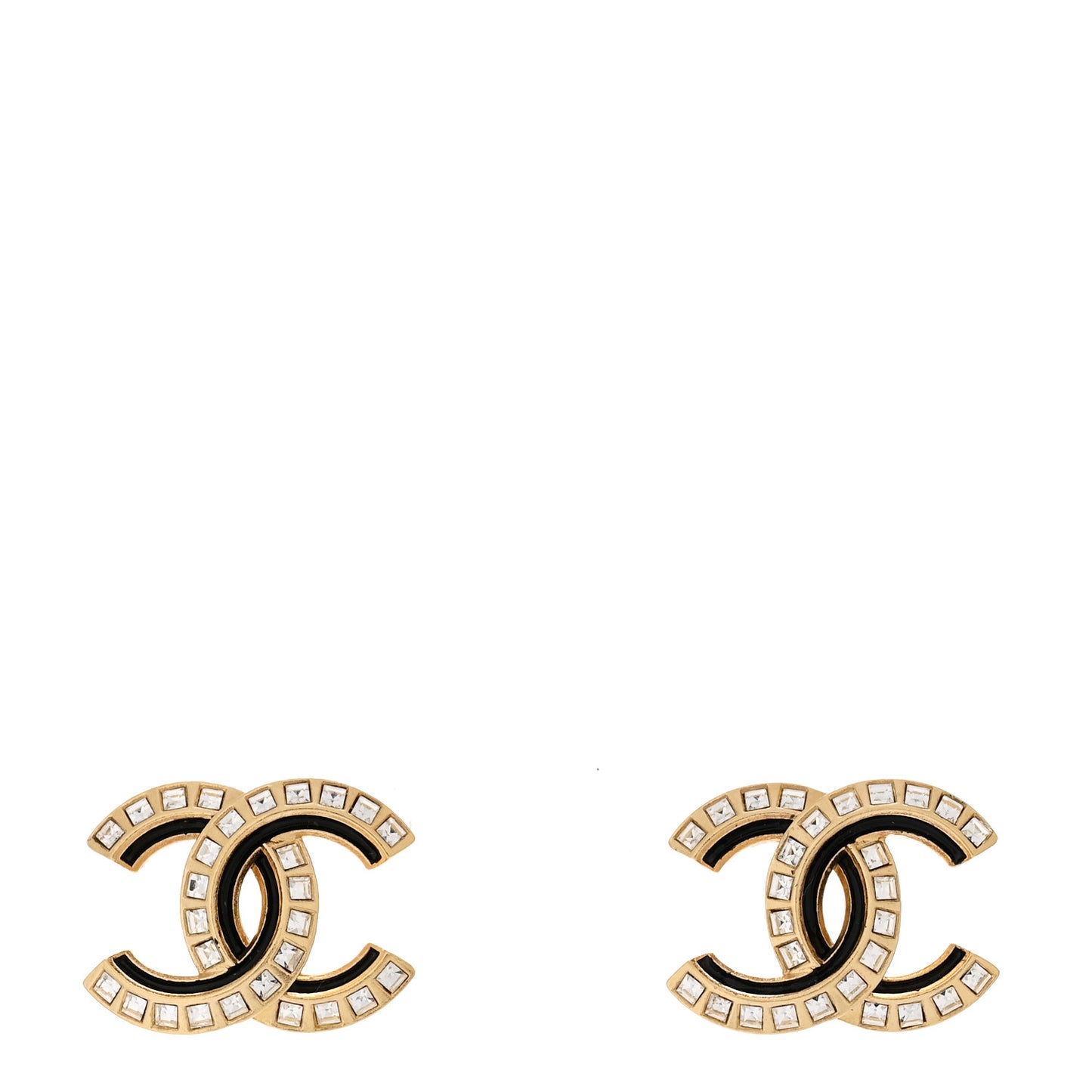 Baguette Crystal Enamel CC Earrings Gold Black