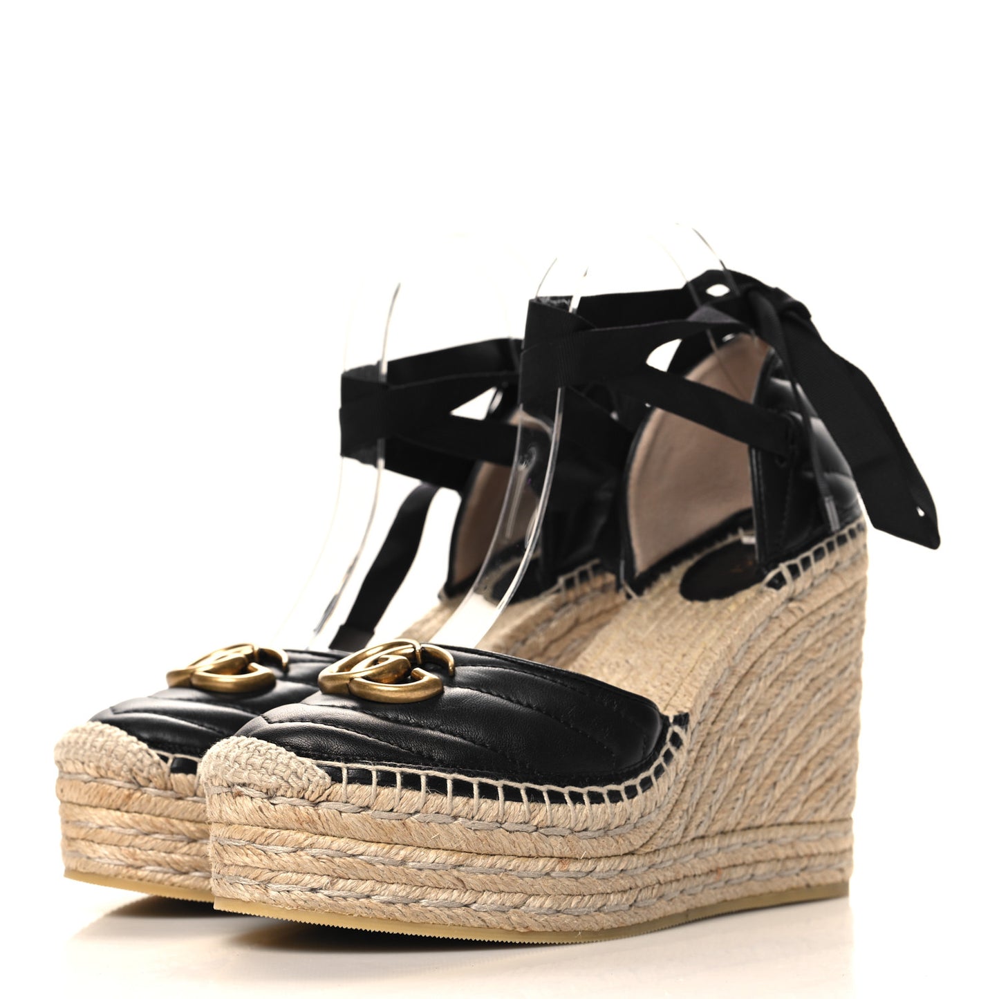 Nappa Matelasse GG Marmont Ankle Wrap Platform 35/120mm Espadrille Wedges 40.5 Black