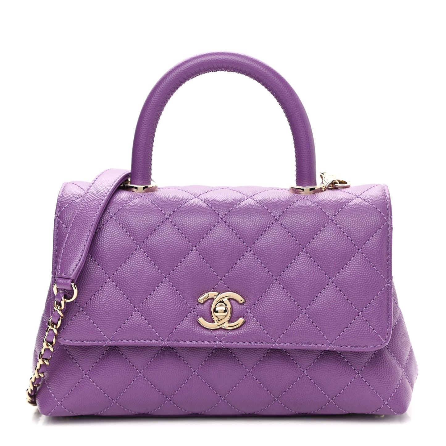 Caviar Quilted Mini Coco Handle Flap Purple