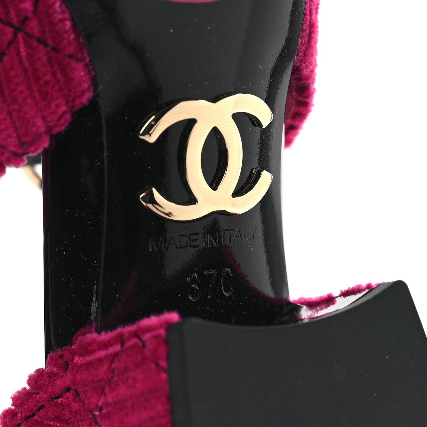 Corduroy Patent Calfskin Cap Toe Quilted Mary Jane Flats 37 Fuchsia Black