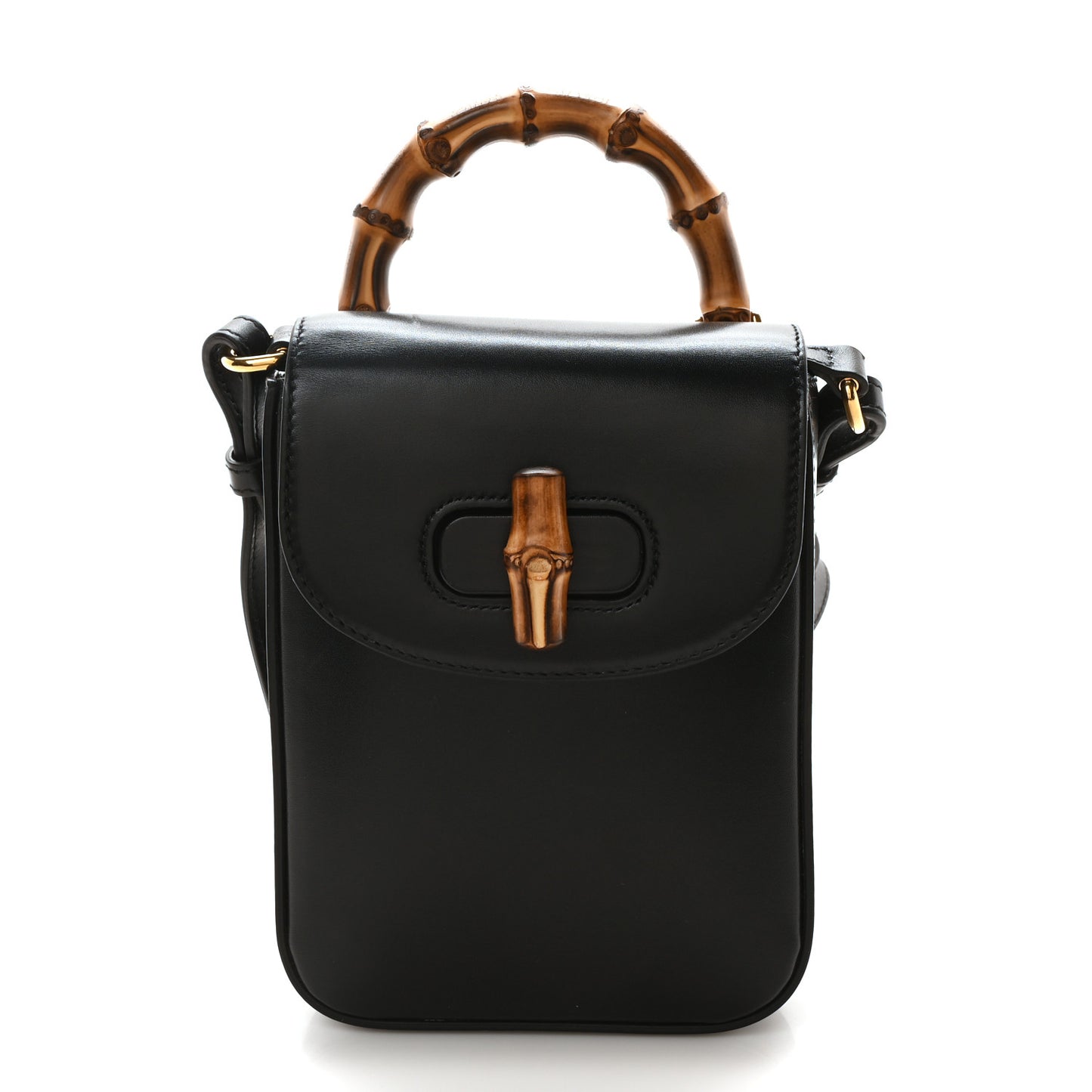 Calfskin Mini Bamboo Top Handle 3 Way Shoulder Bag Black