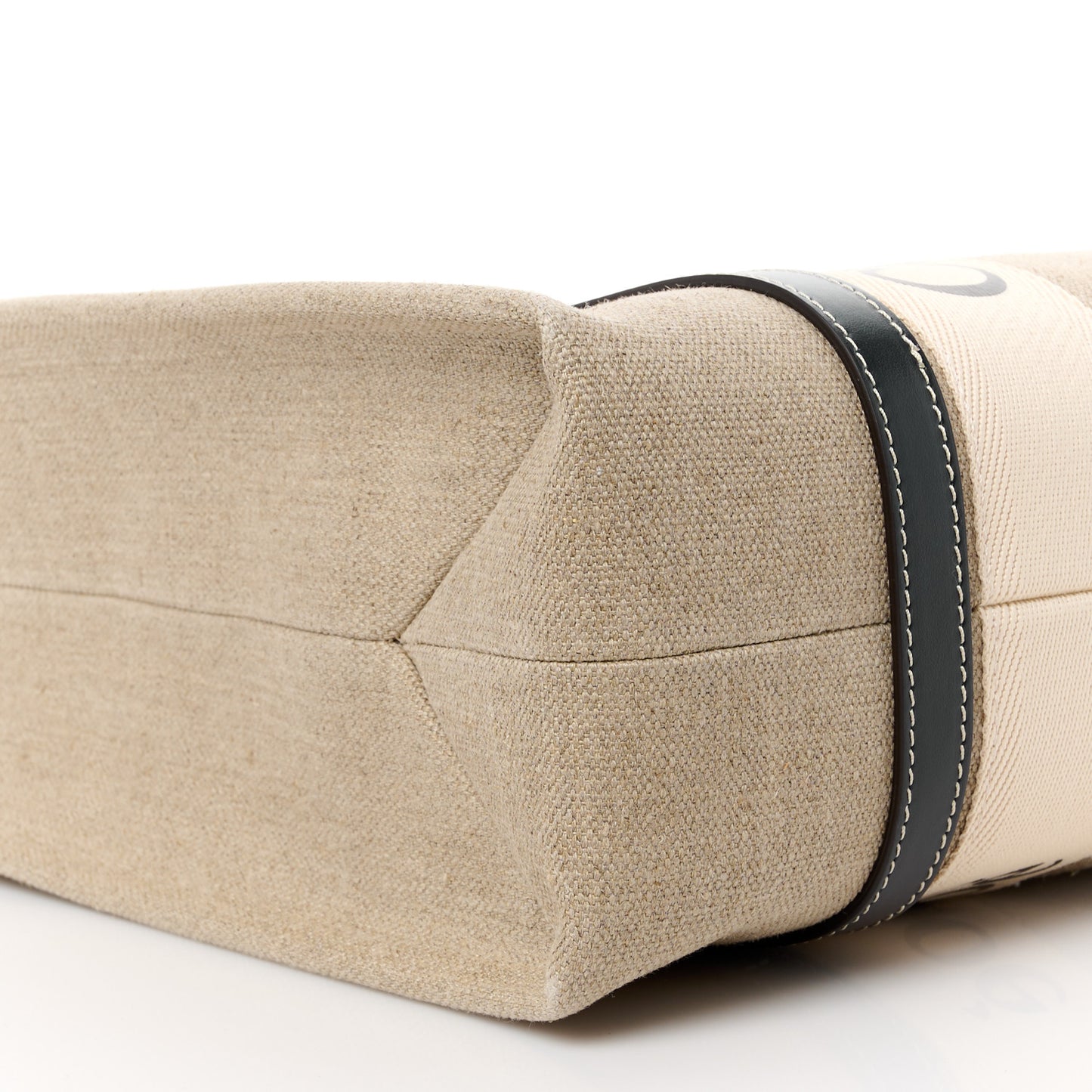 Linen Calfskin Medium Woody Ribbon Tote White Black