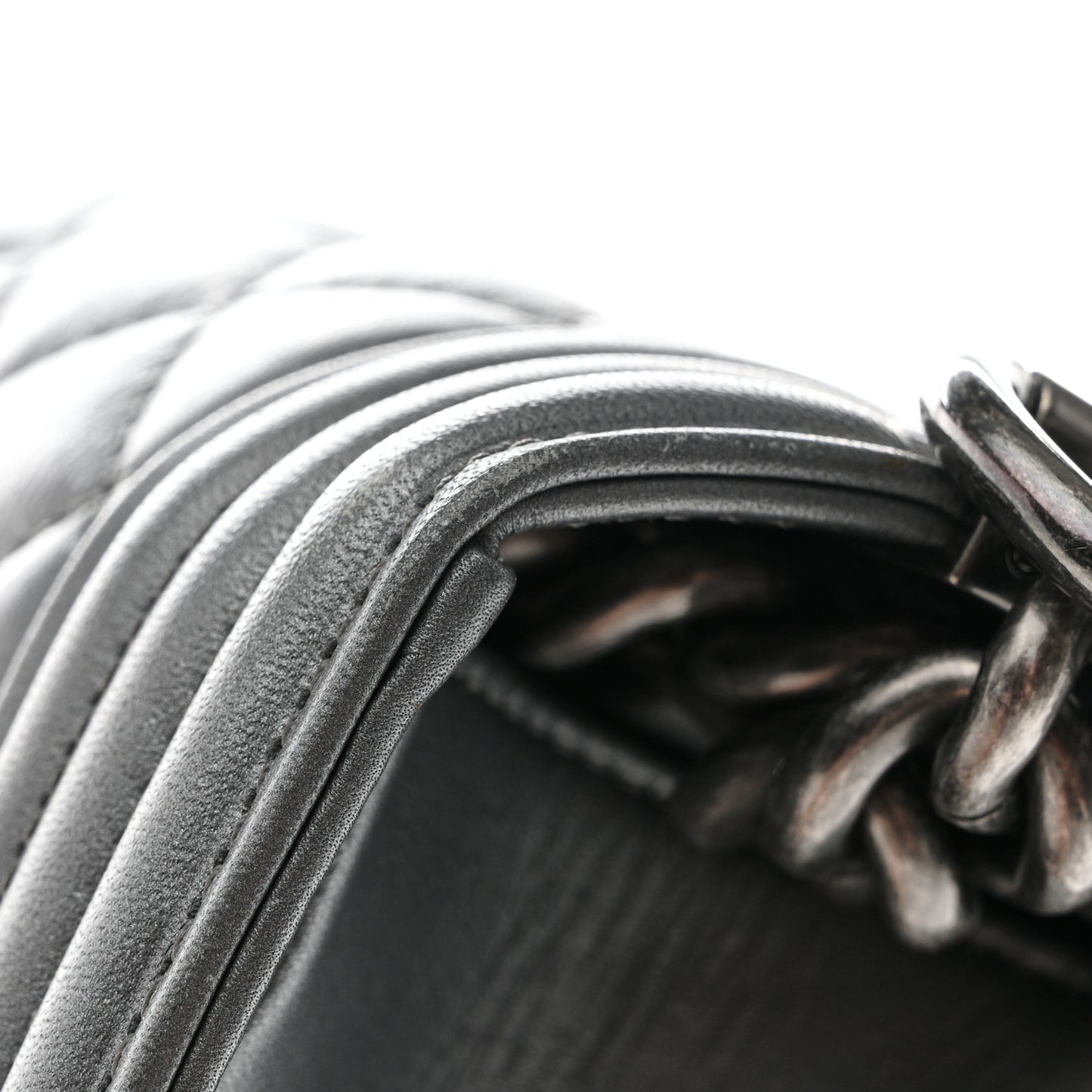 Metallic Calfskin Quilted New Medium Boy Flap Dark Silver