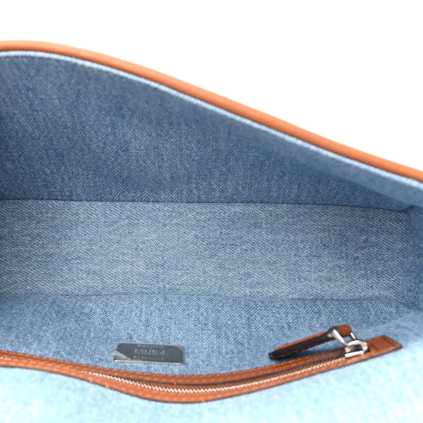 Denim Vitello King FF Embroidered Baguette Denim Chiaro Brandy