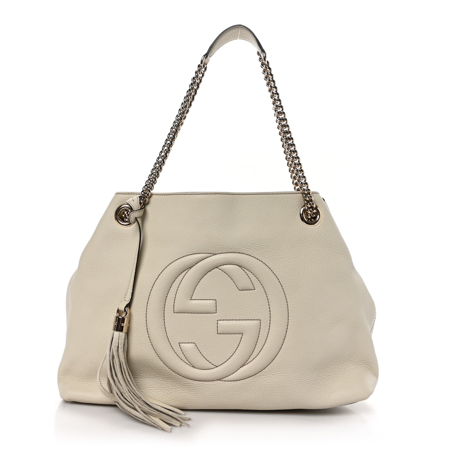 Pebbled Calfskin Medium Soho Chain Shoulder Bag Off White