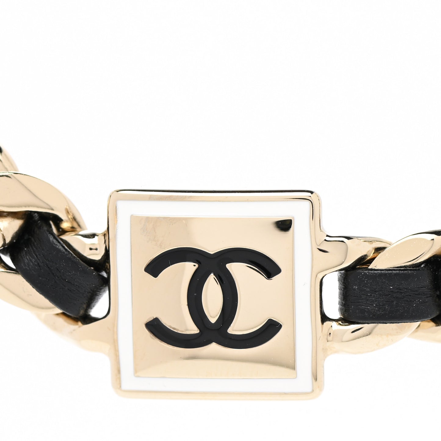 Metal Lambskin CC Square Choker Gold Black White