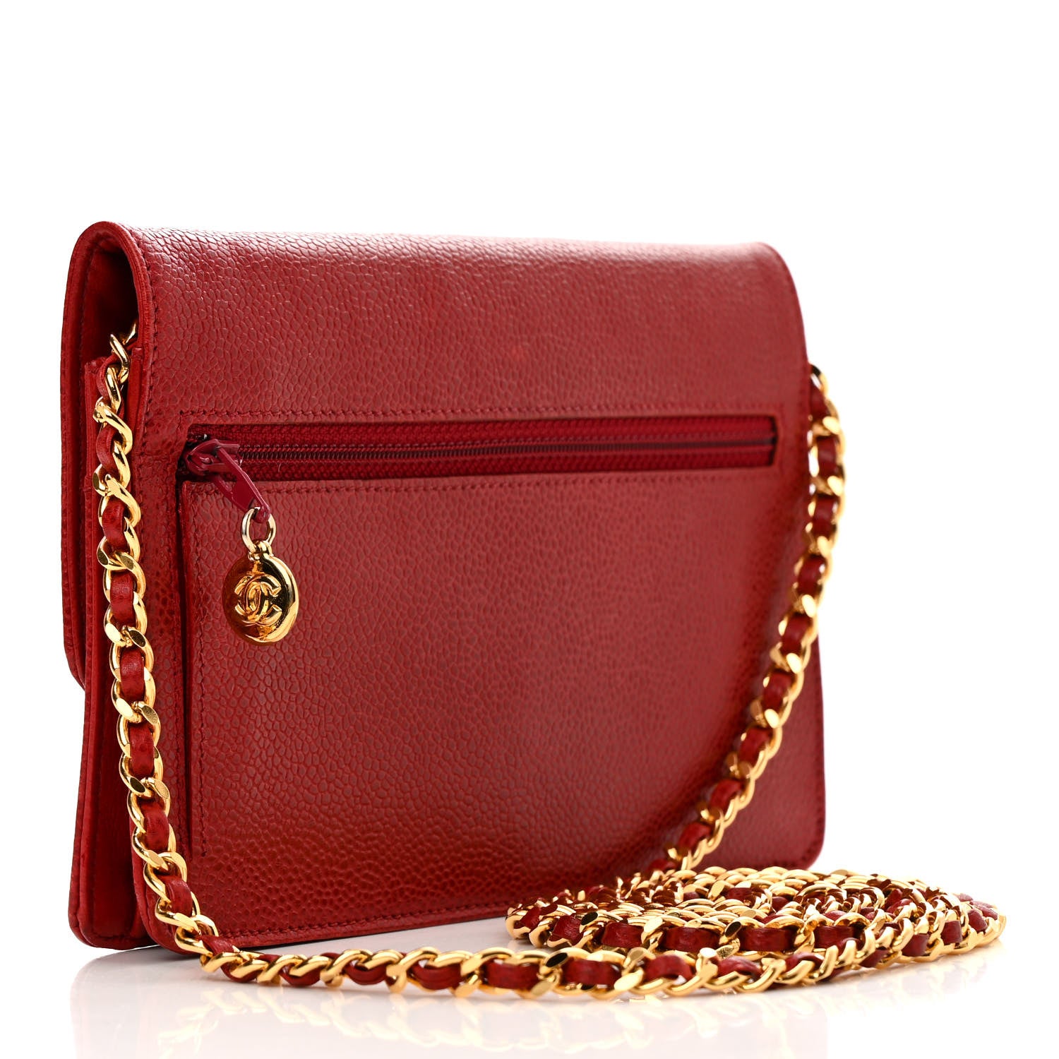 Chanel Caviar Timeless CC Wallet On Chain WOC Red 3 of 18