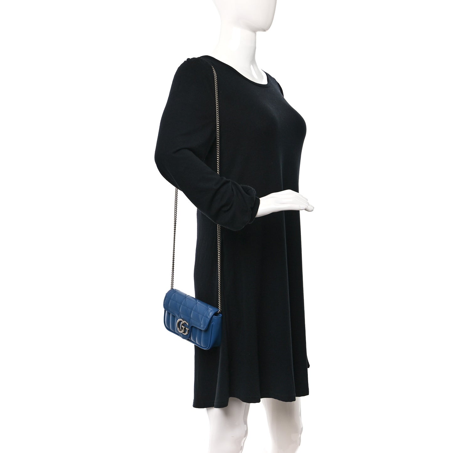 Calfskin Matelasse Aria Super Mini GG Marmont Shoulder Bag Clear Blue