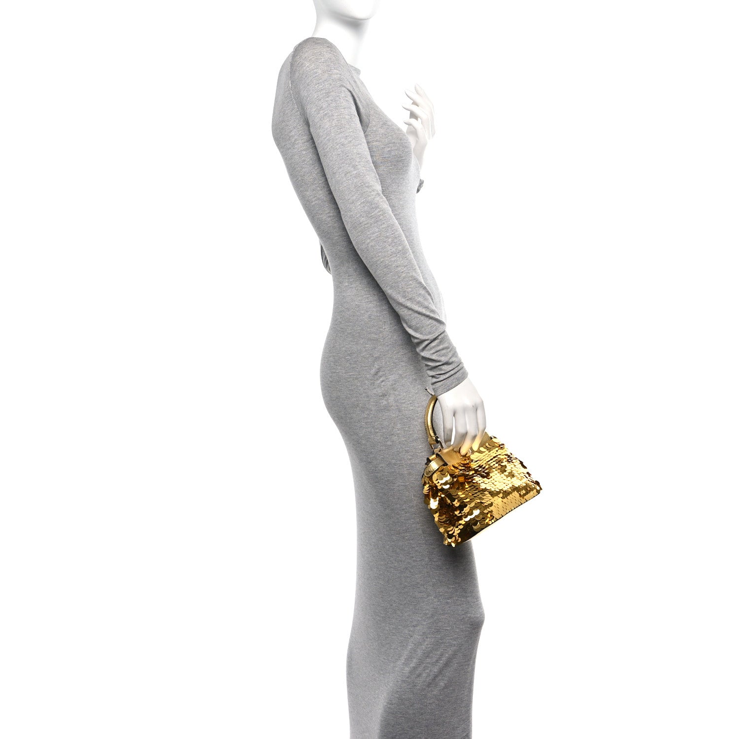 Fendi Sequin Vitello Catalan XS Peekaboo Iconic Satchel Gold 2 of 11