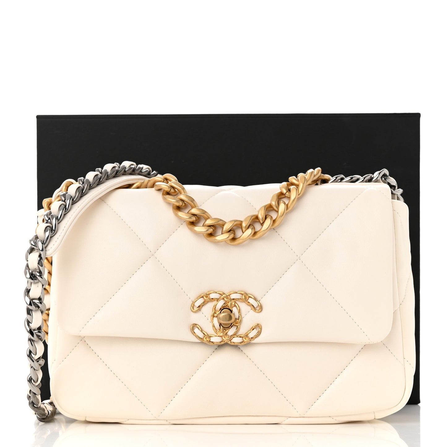 Goatskin Quilted Medium Chanel 19 Flap White
